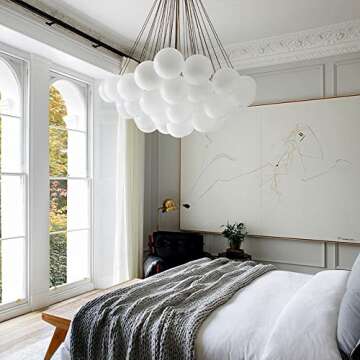 Aeyee Bubbles Ball Chandelier Decorative Ceiling Pendant Light with Frosted Glass Shade, DIY Hanging Light Fixture for Hall Bedroom Living Room in Black