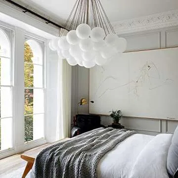 Aeyee Bubbles Ball Chandelier Decorative Ceiling Pendant Light with Frosted Glass Shade, DIY Hanging Light Fixture for Hall Bedroom Living Room in Black