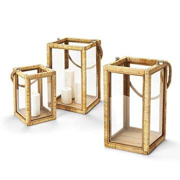 Two's Company Tozai Set of 3 Rattan Lanterns