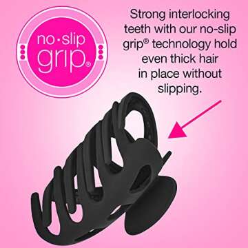 Scunci by Conair No-Slip Grip Thick Hair, Large Hair Claw Clip, 4.25” Large Jaw Clip, Black, Packaging may vary (1, count)
