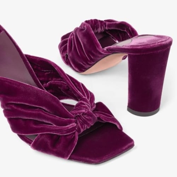 Yishaweiqi Women's Slip On Knot Mules Squared Open Toe Chunky Heel Sandals Comfortable Party Wedding Bridal Party Dress Shoes