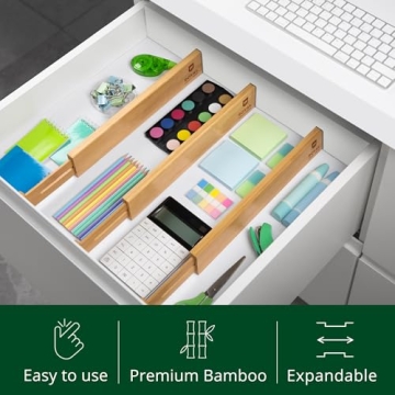 Adjustable Bamboo Drawer Dividers Organizer 4-Pack