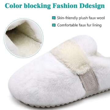 ONCAI Slippers for Women,Plush Faux Rabbit Fur Soft Cushion Fluffy Memory Foam Footbed Fashion Winter Warm Outdoor House Slippers Slip On Hard Rubber Soles White US Size 10