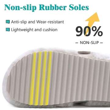 ONCAI Slippers for Women,Plush Faux Rabbit Fur Soft Cushion Fluffy Memory Foam Footbed Fashion Winter Warm Outdoor House Slippers Slip On Hard Rubber Soles White US Size 10