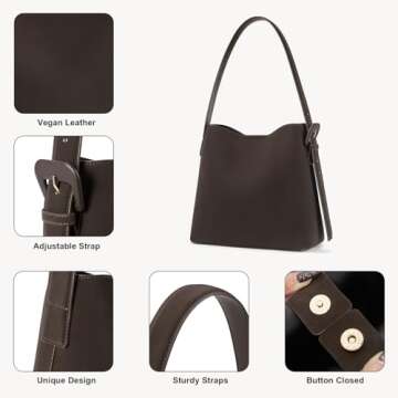 BOSTANTEN Bucket Bag Vegan Leather Shoulder Purses for Women Trendy Adjustable Strap, Coffee