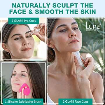 Lure Essentials 7 Cups with Exfoliating Brush Face and Body Cupping Therapy Set Facial Cupping Set w...