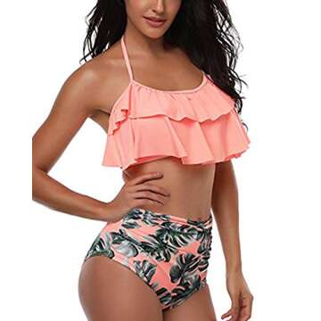 Tempt Me Orange Leaves Vintage High Waisted Bikini