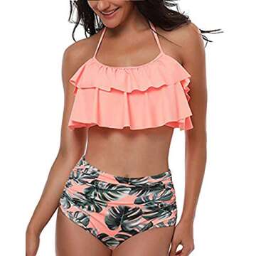 Tempt Me Orange Leaves Vintage High Waisted Bikini