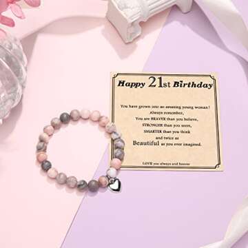Jewelry&Card 21st Birthday Gifts for Her, Natural Stone Bracelet 21 Year old Birthday Gifts for Women Daughter Friends Granddaughter Girls