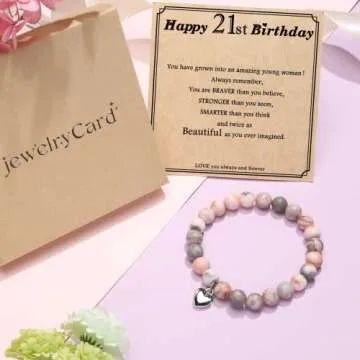 Jewelry&Card 21st Birthday Gifts for Her, Natural Stone Bracelet 21 Year old Birthday Gifts for Women Daughter Friends Granddaughter Girls