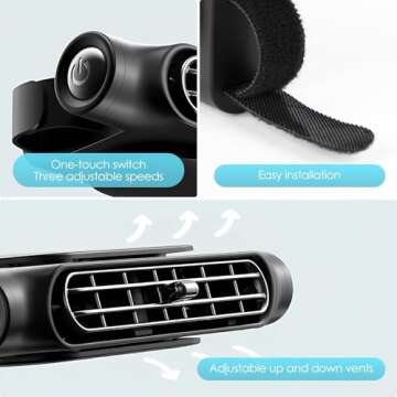 Keweis Car Fan Seat Cooling Fan, USB Car Headrest Fan for Front Rear Seat, Car Fan for Backseat, USB Powered 3 Speeds Portable Car Cooling Fan for SUV, RV, Vehicles (Black)