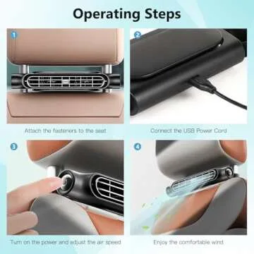 Keweis Car Fan Seat Cooling Fan, USB Car Headrest Fan for Front Rear Seat, Car Fan for Backseat, USB Powered 3 Speeds Portable Car Cooling Fan for SUV, RV, Vehicles (Black)