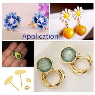 Adabele 200pcs Hypoallergenic Stud Earring Posts Findings Gold Plated 3mm Small Flat Board Glue On Setting 200pcs Earnut Backs for DIY Craft Earrings Jewelry Making CF222-3