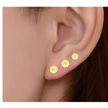 Adabele 200pcs Hypoallergenic Stud Earring Posts Findings Gold Plated 3mm Small Flat Board Glue On Setting 200pcs Earnut Backs for DIY Craft Earrings Jewelry Making CF222-3