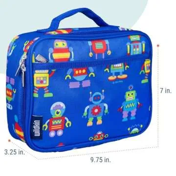 Wildkin Kids Insulated Lunch Box – Durable and Reusable for School & Travel - Robots