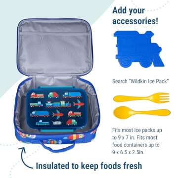 Wildkin Kids Insulated Lunch Box – Durable and Reusable for School & Travel - Robots