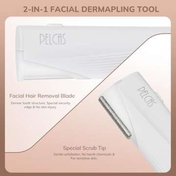 PELCAS Electric Dermaplaning Tool Kit with LED Light, Mini Face Dermaplaning Razor, Painless 3 Speeds Facial Peach Fuzz, Exfoliation, Dead Skin & Hair Removal System for Women with 6 Replace Blades