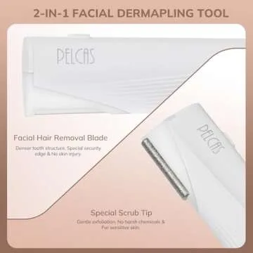 PELCAS Electric Dermaplaning Tool Kit with LED Light, Mini Face Dermaplaning Razor, Painless 3 Speeds Facial Peach Fuzz, Exfoliation, Dead Skin & Hair Removal System for Women with 6 Replace Blades