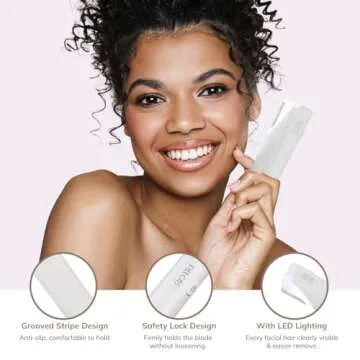 PELCAS Electric Dermaplaning Tool Kit with LED Light, Mini Face Dermaplaning Razor, Painless 3 Speeds Facial Peach Fuzz, Exfoliation, Dead Skin & Hair Removal System for Women with 6 Replace Blades