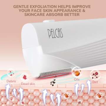 PELCAS Electric Dermaplaning Tool Kit with LED Light, Mini Face Dermaplaning Razor, Painless 3 Speeds Facial Peach Fuzz, Exfoliation, Dead Skin & Hair Removal System for Women with 6 Replace Blades