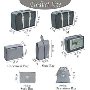 7 Set Packing Cubes for Suitcases, Travel Luggage Organizers with Laundry Bag