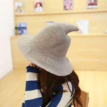 MAMOWEAR Women’s Witch Hat,Sun Hat Wool Knitted Cap for Halloween Christmas Party Masquerade Cosplay Costume Accessory and Daily Hat (Black)