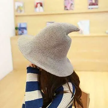 MAMOWEAR Women’s Witch Hat,Sun Hat Wool Knitted Cap for Halloween Christmas Party Masquerade Cosplay Costume Accessory and Daily Hat (Black)