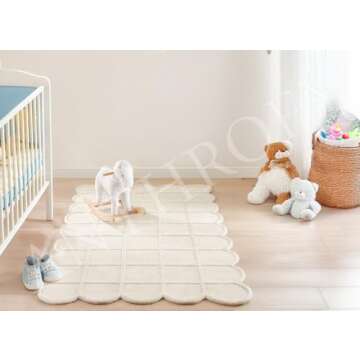 Anthrofy Selena Scallop Area Rug - 8’ x 10' – Handmade Wool Area Rugs – Beige – Rugs for Liv...