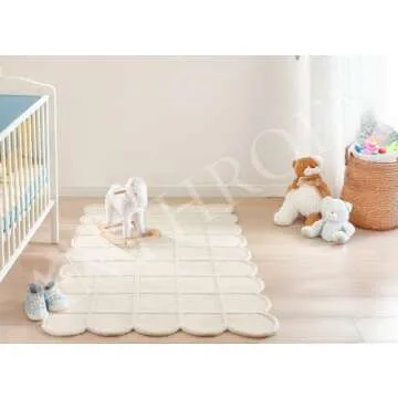 Anthrofy Selena Scallop Area Rug - 8’ x 10' – Handmade Wool Area Rugs – Beige – Rugs for Liv...