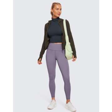 CRZ YOGA Womens Butterluxe Mock Turtleneck Long Sleeves Crop Tops Slim Fit Workout Casual T-Shirt Base Layer Fall Shirts True Navy Small