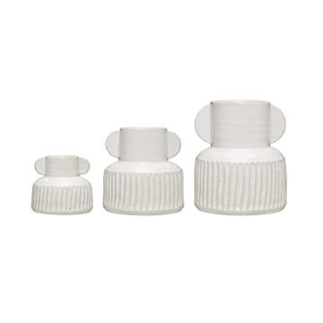 Creative Co-Op Pleated Stoneware Vase with Handles