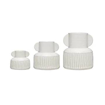 Creative Co-Op Pleated Stoneware Vase with Handles