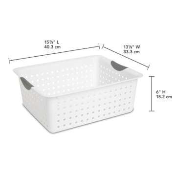 Sterilite Large Ultra Basket, Storage Bin to Organize Closets, Cabinets, Pantry, Shelving and Countertop Space, White, (Pack of 6)