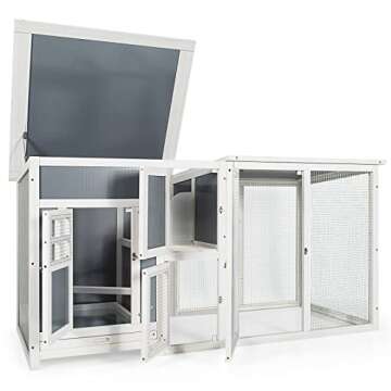 Tangkula 63 Inch Large Chicken Coop, Wood Hen House w/Nesting Box & Runway, Rabbit Hutch w/Slide-Out Bottom Tray, Lockable Ventilated Doors, Indoor Outdoor Pet House for Rabbits Chicken (Grey)