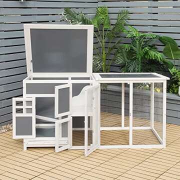 Tangkula 63 Inch Large Chicken Coop, Wood Hen House w/Nesting Box & Runway, Rabbit Hutch w/Slide-Out Bottom Tray, Lockable Ventilated Doors, Indoor Outdoor Pet House for Rabbits Chicken (Grey)