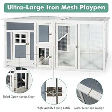 Tangkula 63 Inch Large Chicken Coop, Wood Hen House w/Nesting Box & Runway, Rabbit Hutch w/Slide-Out Bottom Tray, Lockable Ventilated Doors, Indoor Outdoor Pet House for Rabbits Chicken (Grey)