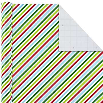Hallmark Christmas Wrapping Paper Bundle with Cut Lines on Reverse (Pack of 6; 180 sq. ft. ttl.) Modern Santa, Trees on Black, Stripes, Ornaments