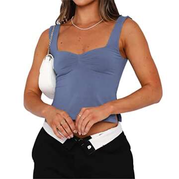 ForeFair Women Sleeveless Backless Crop Tank Top Summer Going Out Outfits Cute Pleated Sweetheart Ne...