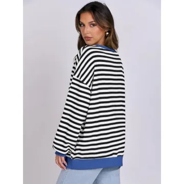 Trendy ANRABESS Striped Oversized Sweatshirt for Women