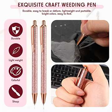 Epakh 3 Pieces Weeding Pen Vinyl Pen Pin Weeding Tool Retractable Pin Pen Fine Point Weeding Pin Pen Glitter Metal Vinyl Air Release Installation for DIY Craft