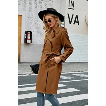 Makkrom Women's Stylish Double Breasted Trench Coat