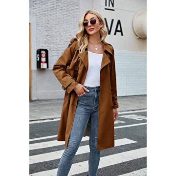 Makkrom Women's Stylish Double Breasted Trench Coat