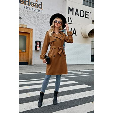 Makkrom Women's Stylish Double Breasted Trench Coat