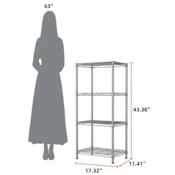 SINGAYE 4 Tier Shelf Adjustable Storage Shelf Wire Shelving 400LBS Load Capacity Metal Storage Rack for Kitchen Office Home Storage Pantry Room Silver 11.5" DX17.5 WX43.5 H