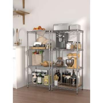 SINGAYE 4 Tier Shelf Adjustable Storage Shelf Wire Shelving 400LBS Load Capacity Metal Storage Rack for Kitchen Office Home Storage Pantry Room Silver 11.5" DX17.5 WX43.5 H