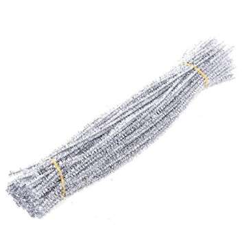 Carykon 100 PCS 12 Inch Glitter Tinsel Creative Arts Stems Chenille Stems Pipe Cleaners(Silver)