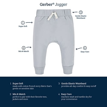 Gerber Baby Boys' 3-Pack Jogger Pants for Toddlers