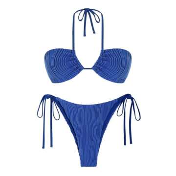 ZAFUL Women's Bandeau Bikini Set Tie Side Swimwear O Ring Cinched Strapless Swimsuit Halter Two Piece Bathing Suit