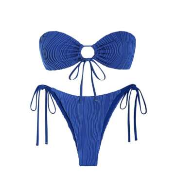 ZAFUL Women's Bandeau Bikini Set Tie Side Swimwear O Ring Cinched Strapless Swimsuit Halter Two Piece Bathing Suit