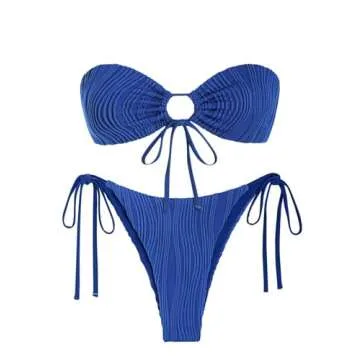 ZAFUL Women's Bandeau Bikini Set Tie Side Swimwear O Ring Cinched Strapless Swimsuit Halter Two Piece Bathing Suit
